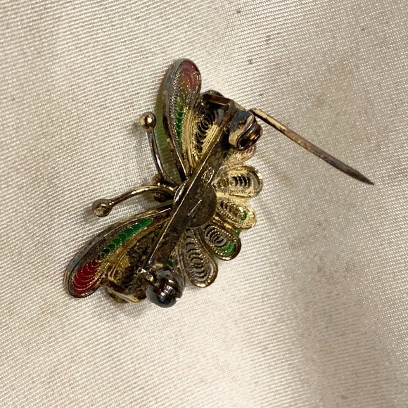 💝Vintage Vermeil Filigree Silver Buttefly Brooch 800 - Picture 5 of 5